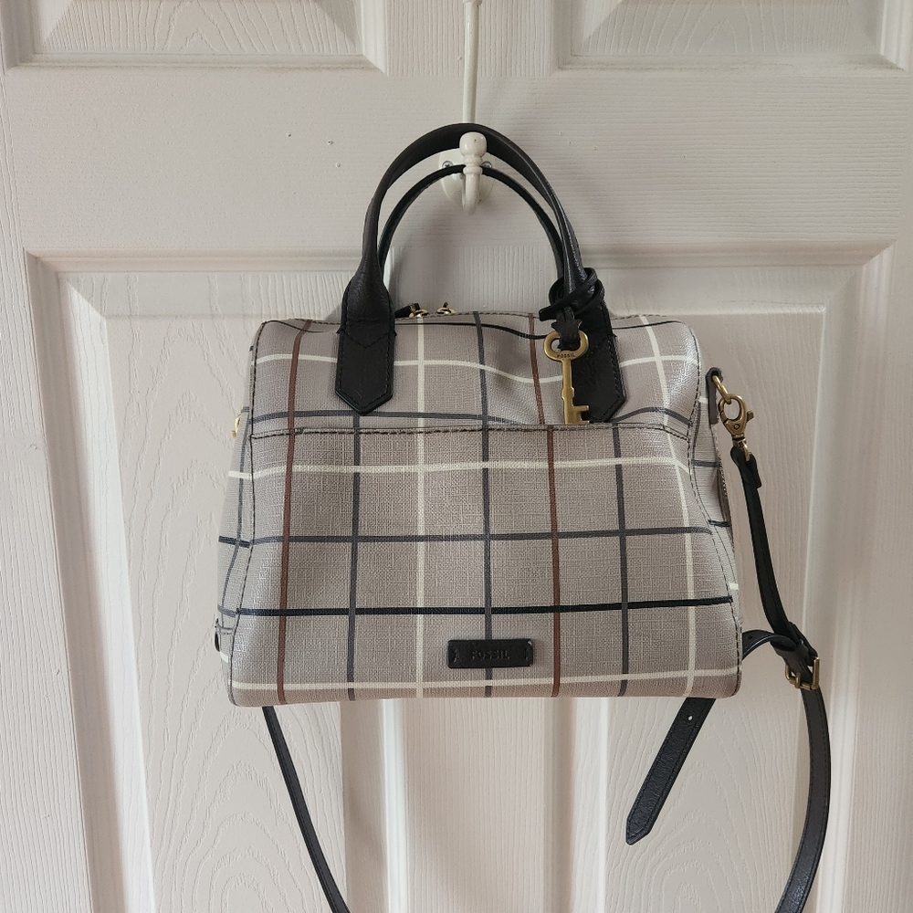 Fossil Sydney Satchel in Fall Plaid